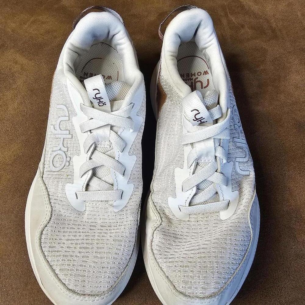 Ryka Women's White Sneakers with Brown and Maroon Accents